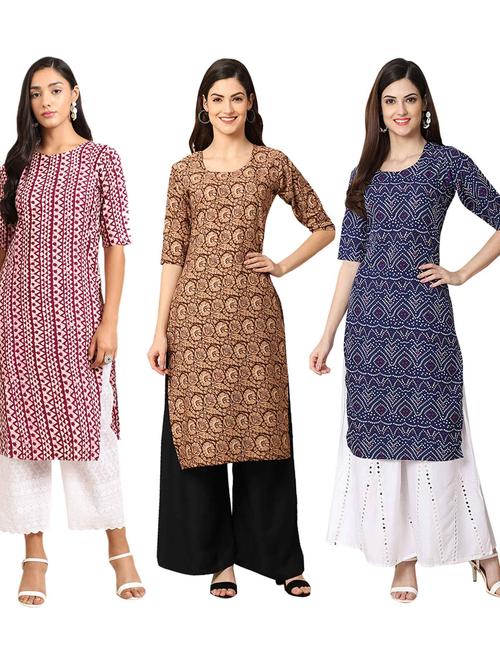 multi coloured printed straight kurta set - 19399452 - Very Small Image - 1