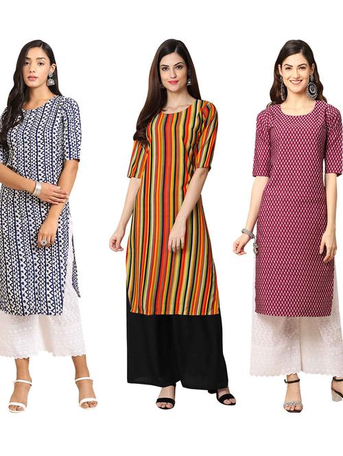 multi coloured printed straight kurta set - 19399453 - Very Small Image - 1