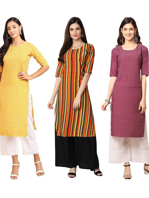 multi coloured printed straight kurta set - 19399465 - Very Small Image - 1