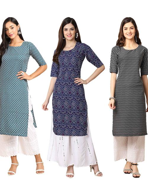 multi coloured printed straight kurta set - 19399474 - Very Small Image - 1