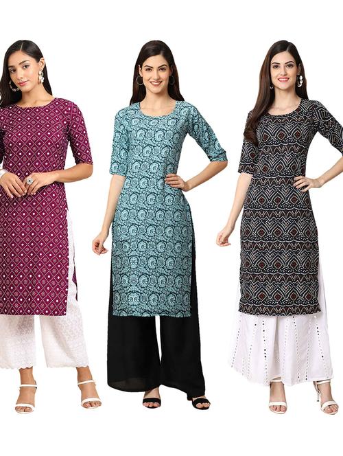 multi coloured printed straight kurta set - 19399499 - Very Small Image - 1