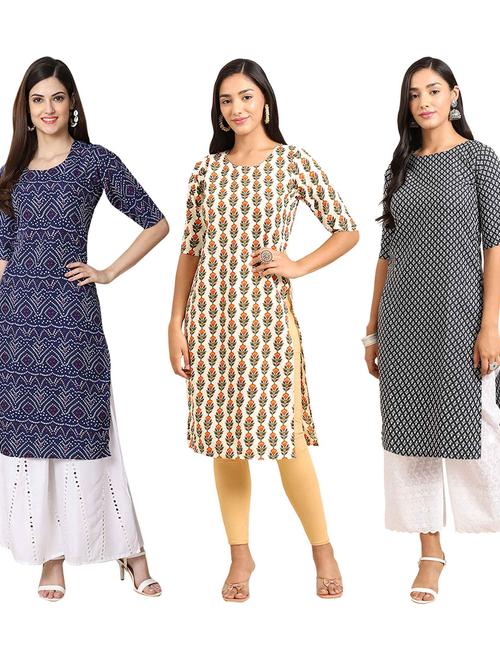 multi coloured printed straight kurta set - 19399529 - Very Small Image - 1