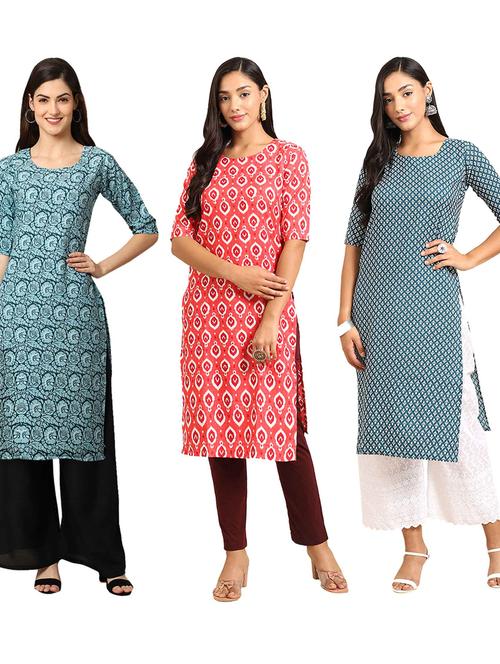 multi coloured printed straight kurta set - 19399543 - Very Small Image - 1