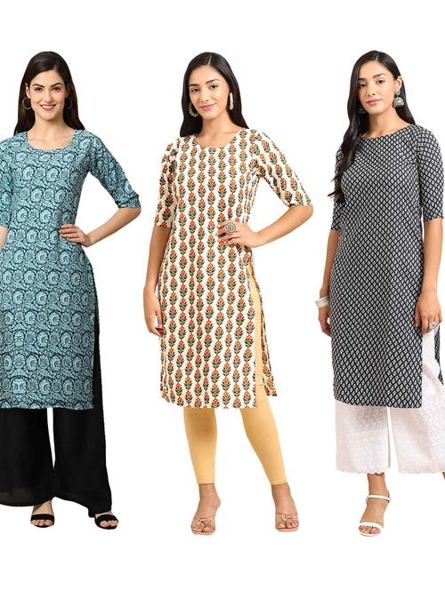 pack of 3 multi colored straight kurta - 19399546 - Very Small Image - 1