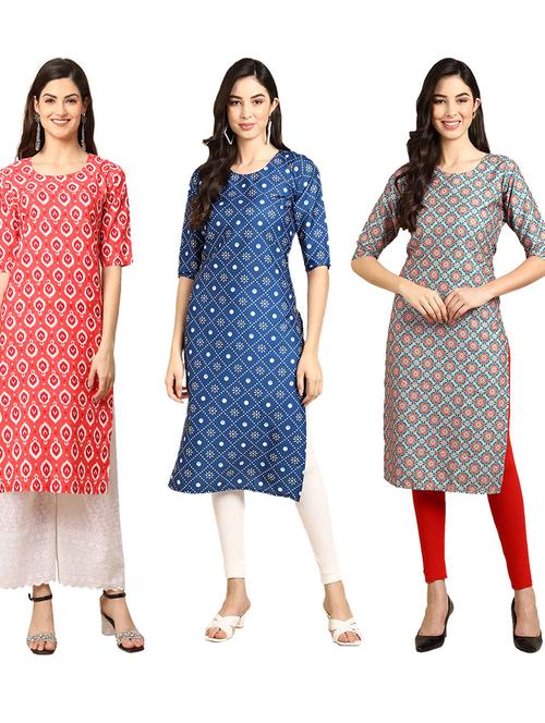 pack of 3 multi colored straight kurta - 19399555 - Very Small Image - 1