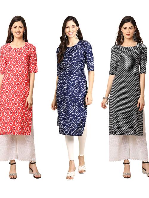pack of 3 multi colored straight kurta - 19399557 - Very Small Image - 1