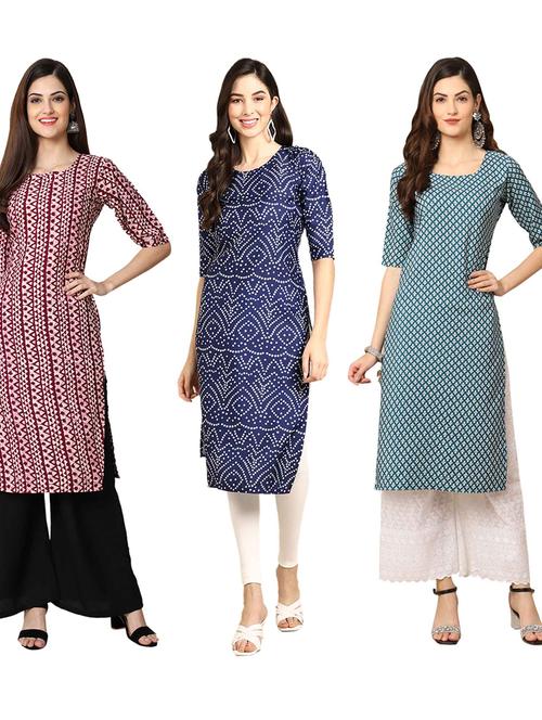 pack of 3 multi colored straight kurta - 19399561 - Very Small Image - 1