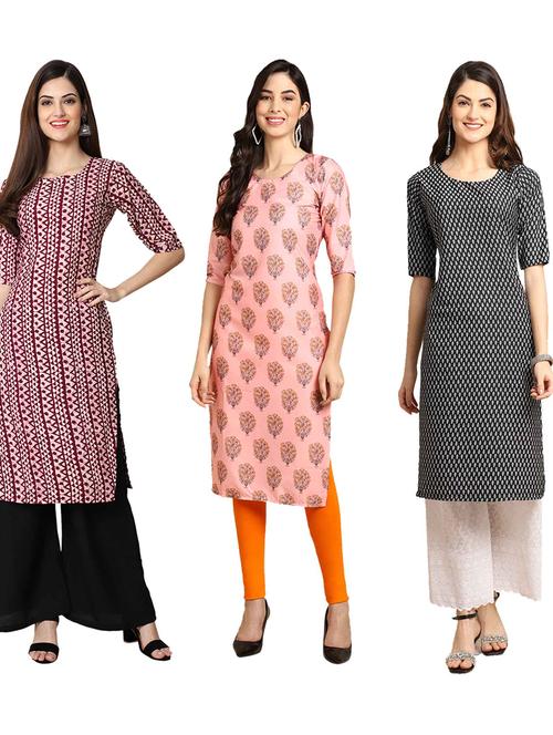 pack of 3 multi colored straight kurta - 19399564 - Very Small Image - 1