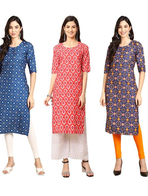 pack of 3 multi colored straight kurta - 19399585 - Very Small Image - 1
