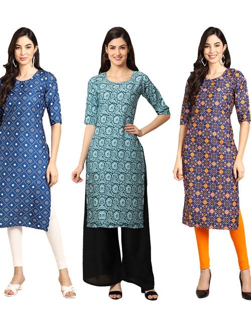 pack of 3 multi colored straight kurta - 19399589 - Very Small Image - 1