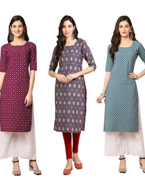 pack of 3 multi colored straight kurta - 19399595 - Very Small Image - 1
