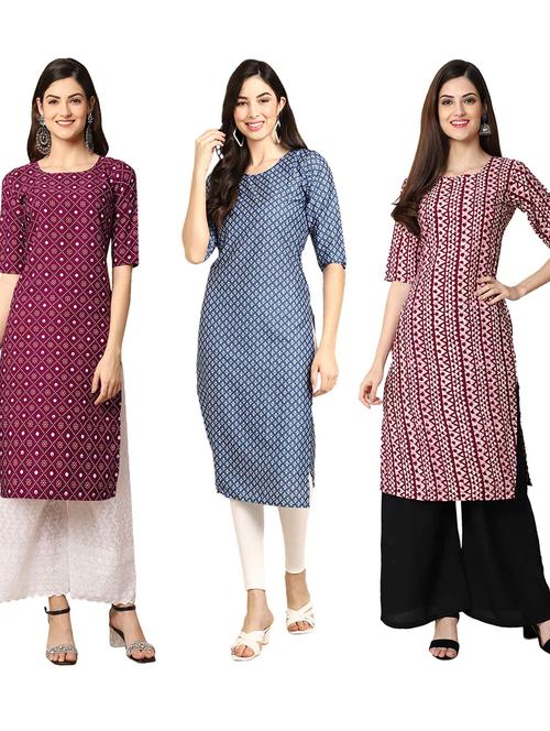 pack of 3 multi colored straight kurta - 19399597 - Very Small Image - 1