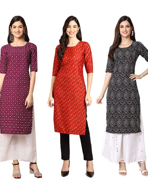 pack of 3 multi colored straight kurta - 19399598 - Very Small Image - 1