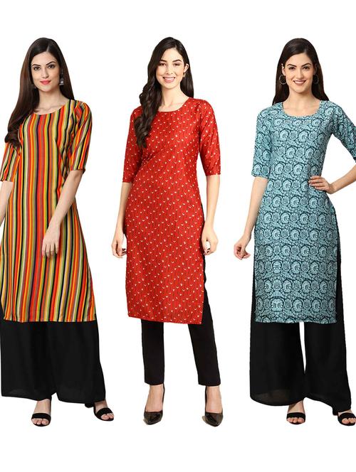 pack of 3 multi colored straight kurta - 19399604 - Very Small Image - 1