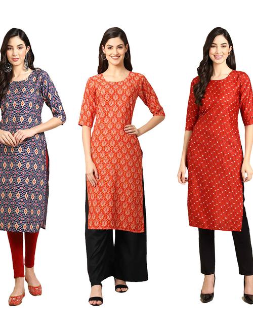 pack of 3 multi colored straight kurta - 19399610 - Very Small Image - 1
