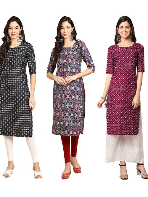 pack of 3 multi colored straight kurta - 19399623 - Very Small Image - 1