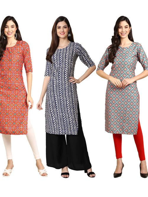 pack of 3 multi colored straight kurta - 19399626 - Very Small Image - 1