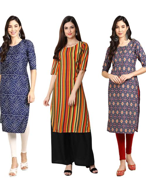 pack of 3 multi colored straight kurta - 19399635 - Very Small Image - 1