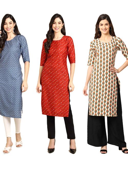 pack of 3 multi colored straight kurta - 19399638 - Very Small Image - 1