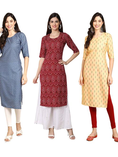 pack of 3 multi colored straight kurta - 19399639 - Very Small Image - 1