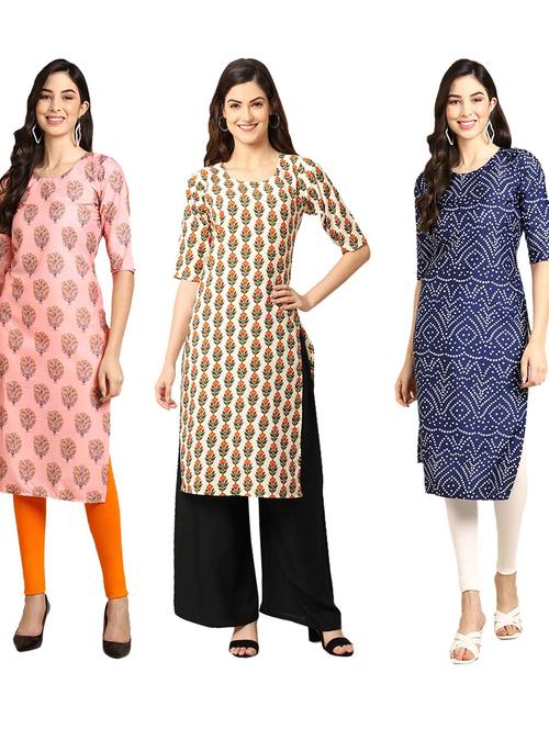 pack of 3 multi colored straight kurta - 19399641 - Very Small Image - 1