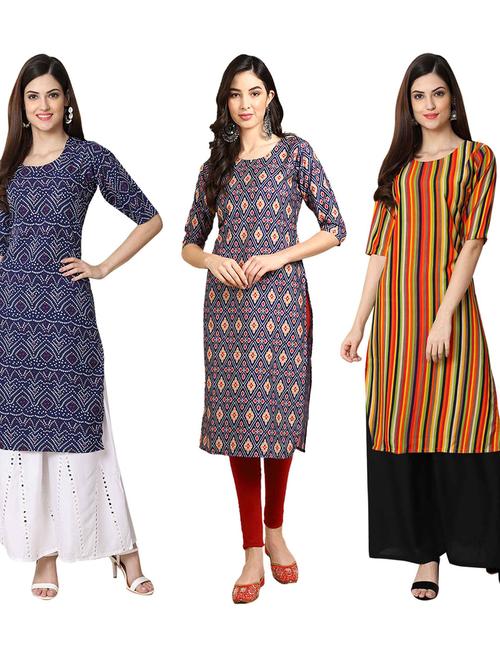 pack of 3 multi colour kurtas - 19399670 - Very Small Image - 1