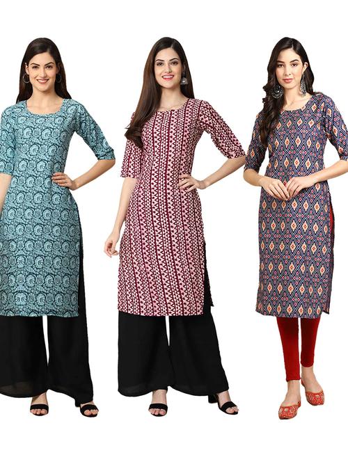 pack of 3 multi colour kurtas - 19399685 - Very Small Image - 1