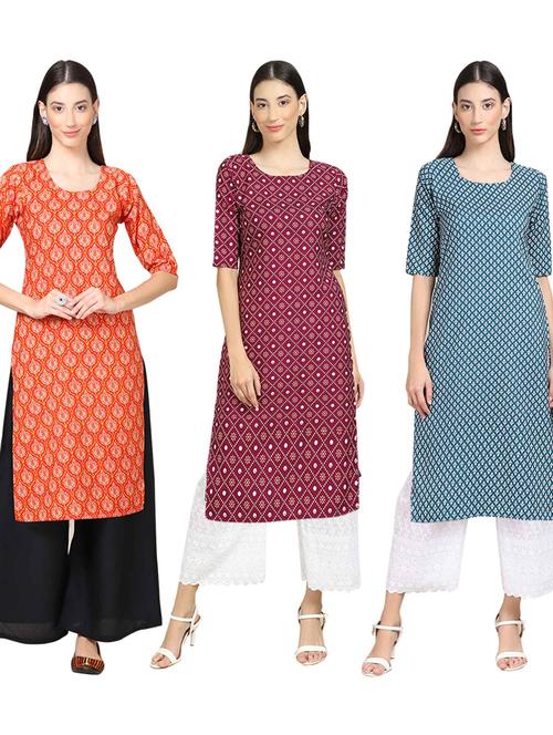 pack of 3 multi colour kurtas - 19399733 - Very Small Image - 1