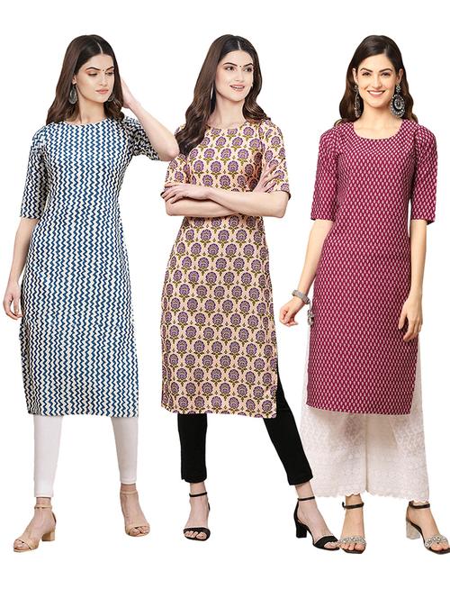 pack of 3 printed straight kurta - 19399751 - Very Small Image - 1
