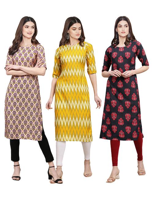 pack of 3 printed straight kurta - 19399754 - Very Small Image - 1