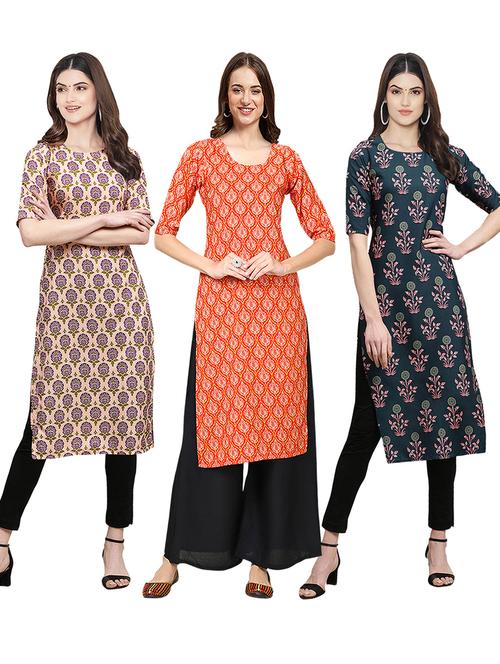 pack of 3 printed straight kurta - 19399758 - Very Small Image - 1
