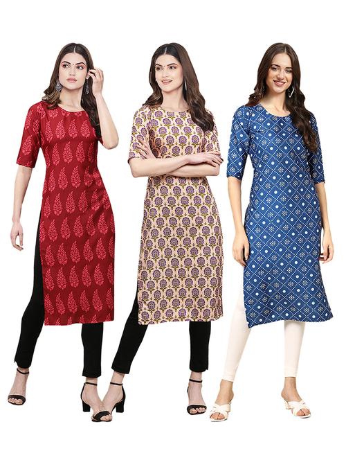 multi coloured printed straight kurta set - 19399766 - Very Small Image - 1