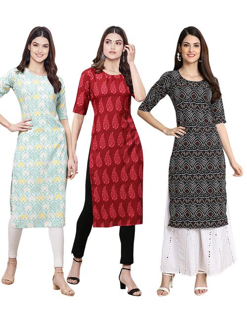 multi coloured printed straight kurta set - 19399782 - Very Small Image - 1