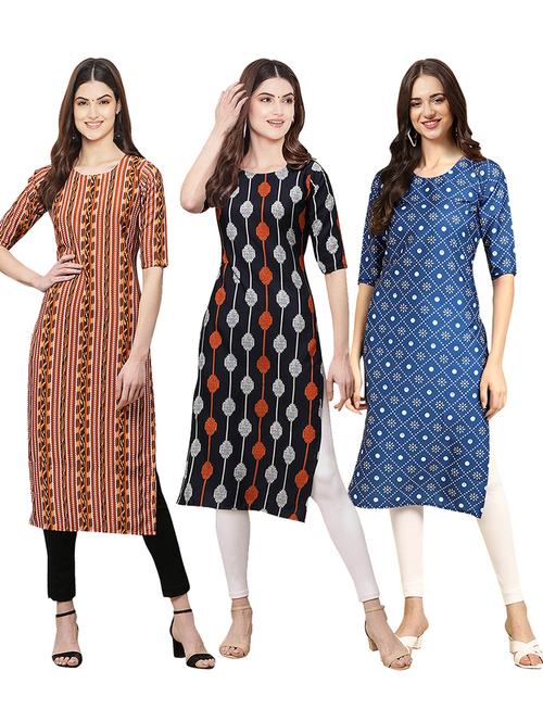 multi coloured printed straight kurta set - 19399789 - Very Small Image - 1