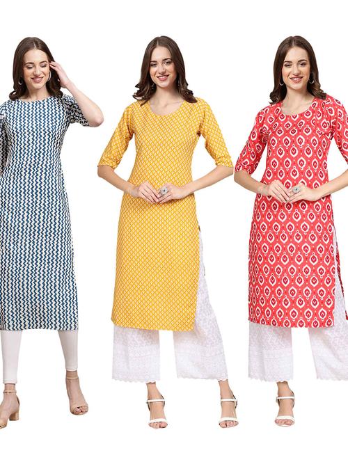 multi coloured printed straight kurta set - 19399848 - Very Small Image - 1