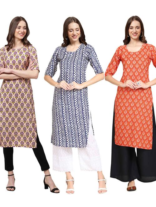 multi coloured printed straight kurta set - 19399852 - Very Small Image - 1