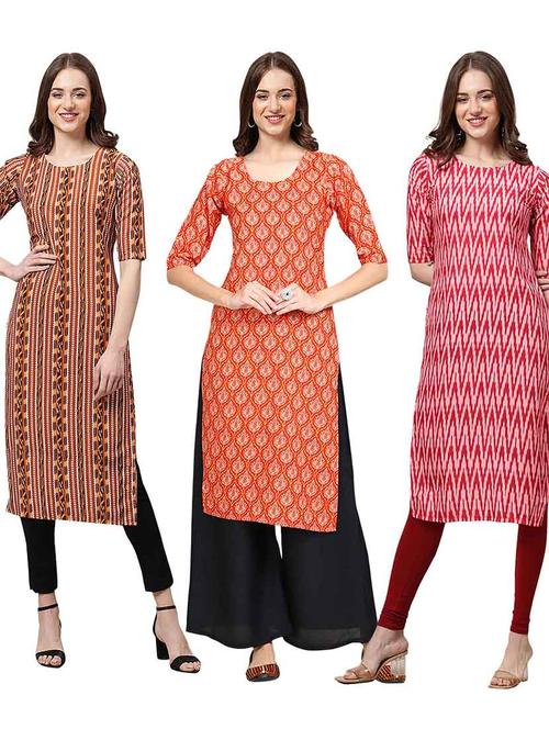 multi coloured printed straight kurta set - 19399902 - Very Small Image - 1