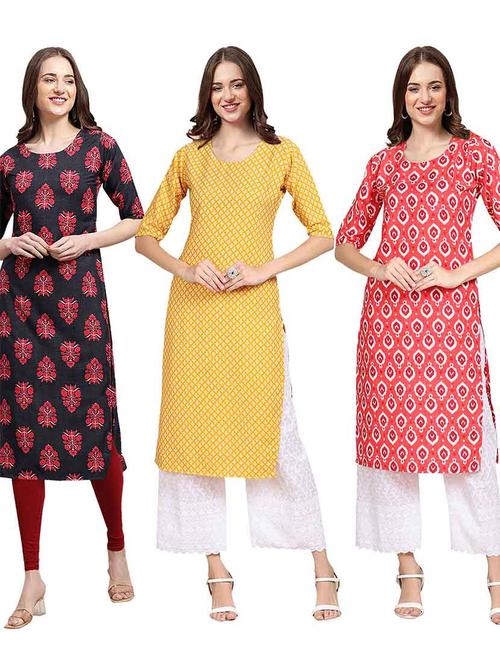 multi coloured printed straight kurta set - 19399904 - Very Small Image - 1