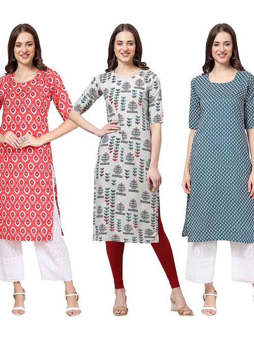 multi coloured printed straight kurta set - 19399909 - Very Small Image - 1