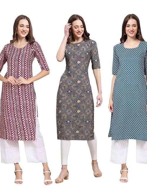 multi coloured printed straight kurta set - 19399913 - Very Small Image - 1