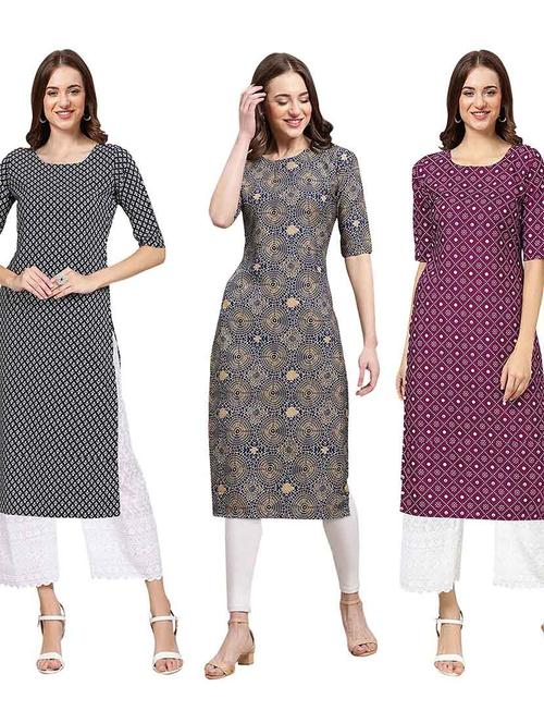 multi coloured printed straight kurta set - 19399921 - Very Small Image - 1