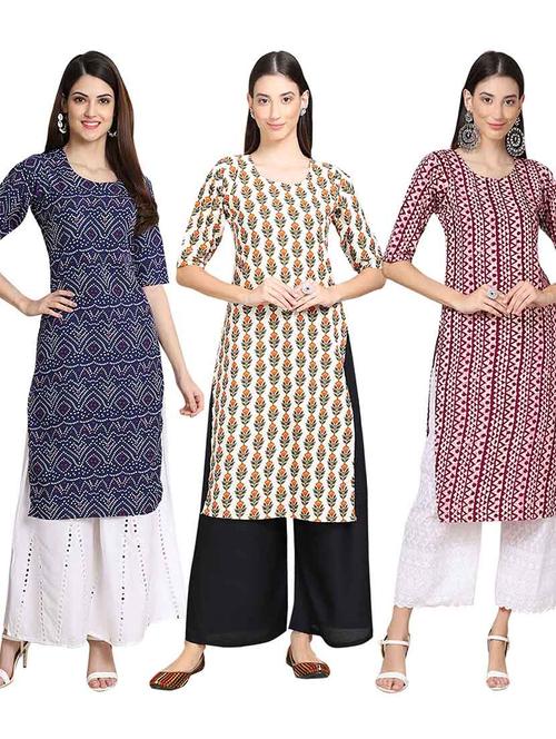 pack of 3 multi colored kurtas - 19400230 - Very Small Image - 1