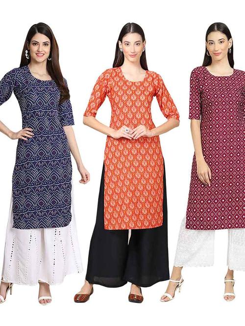 pack of 3 multi colored kurtas - 19400232 - Very Small Image - 1