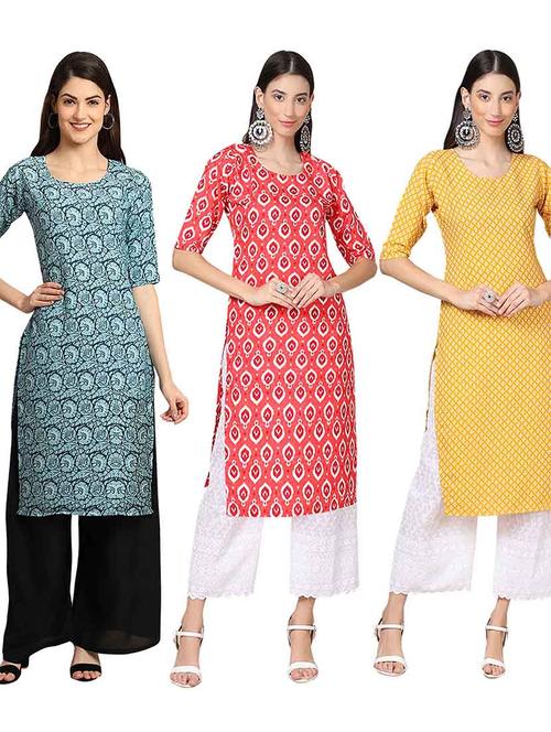 pack of 3 multi colored kurtas - 19400245 - Very Small Image - 1