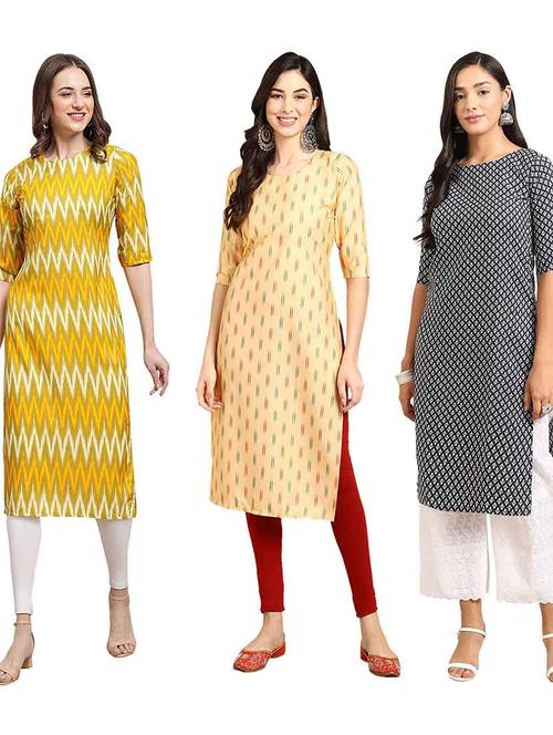 pack of 3 multi colored kurtas - 19400261 - Very Small Image - 1