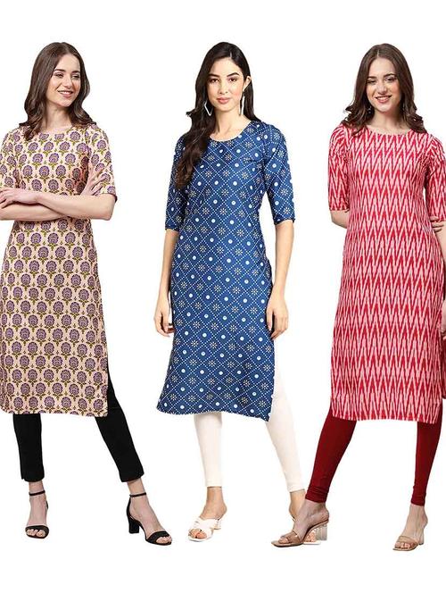 pack of 3 multi colored kurtas - 19400271 - Very Small Image - 1
