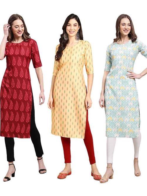 pack of 3 multi colored kurtas - 19400286 - Very Small Image - 1