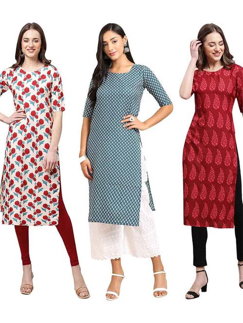 pack of 3 multi colored kurtas - 19400300 - Very Small Image - 1