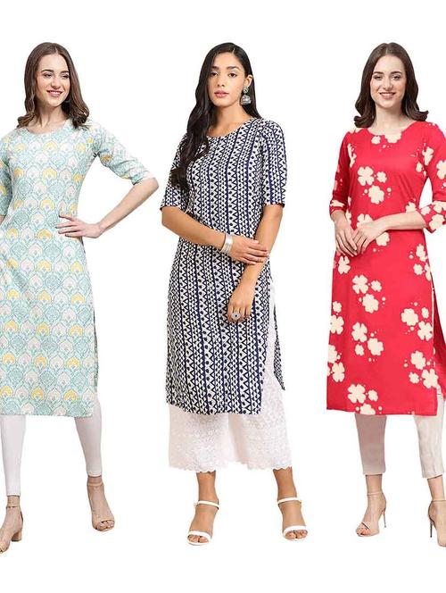 pack of 3 multi colored kurtas - 19400303 - Very Small Image - 1
