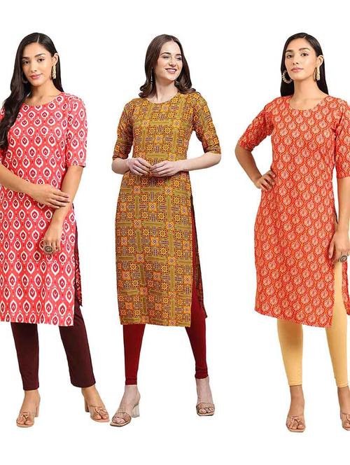 pack of 3 multi colored kurtas - 19400311 - Very Small Image - 1